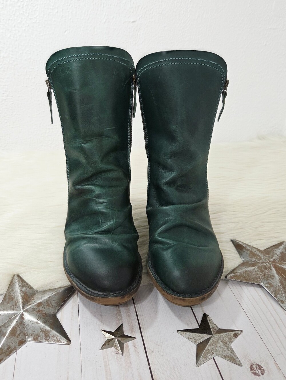 Fly London Simi wedge boots teal green blue suede leather distressed women's 39 - Picture 3 of 8